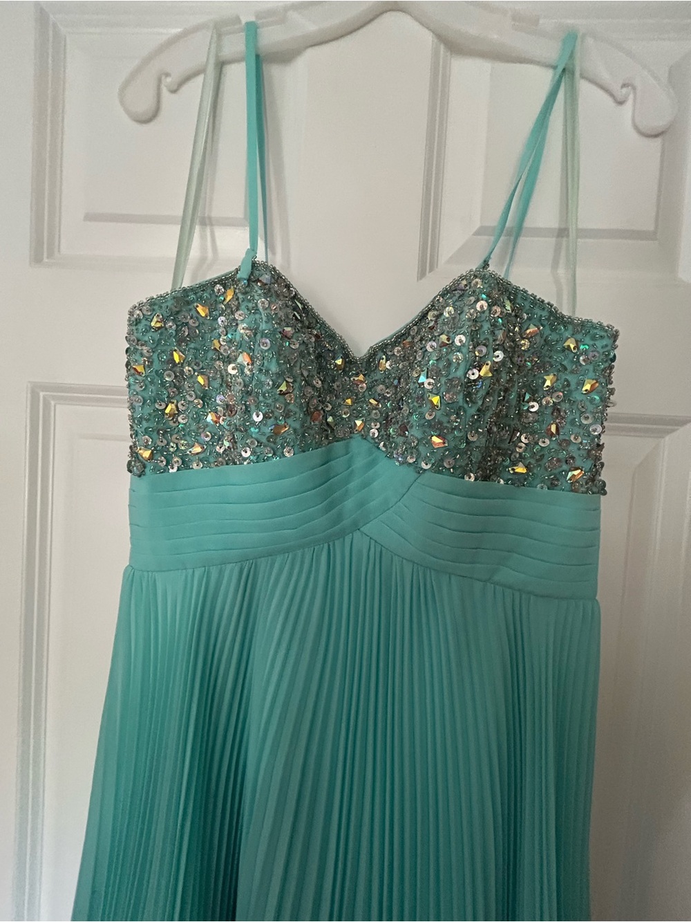 Turquoise Beaded Spaghetti-Strap Dress